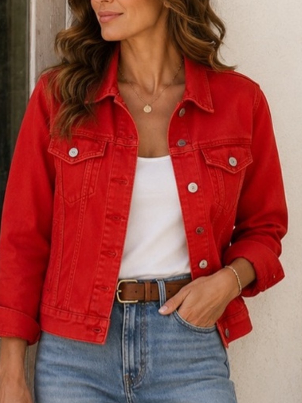 LEVI'S Size S Red Cotton Trucker Jacket